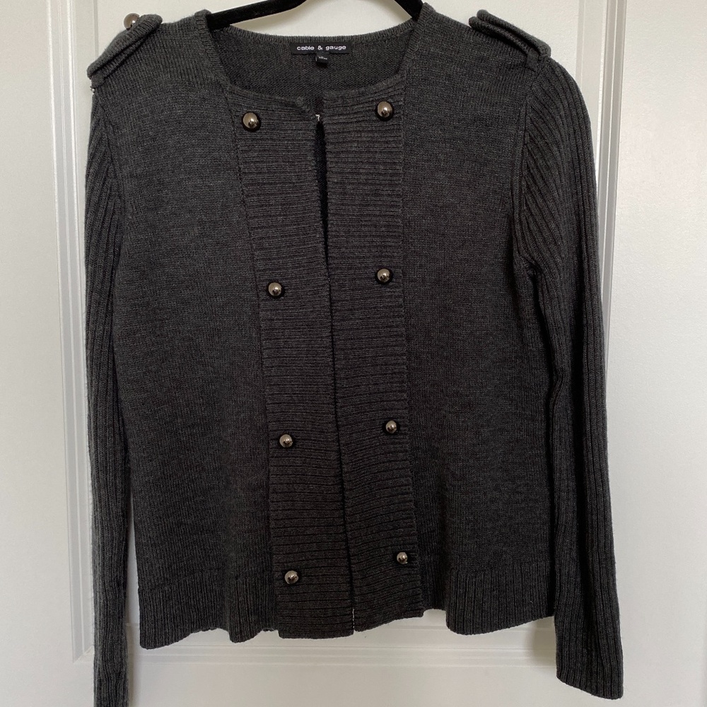 Cable & Gauge Knit Gray Sweater with Buttons